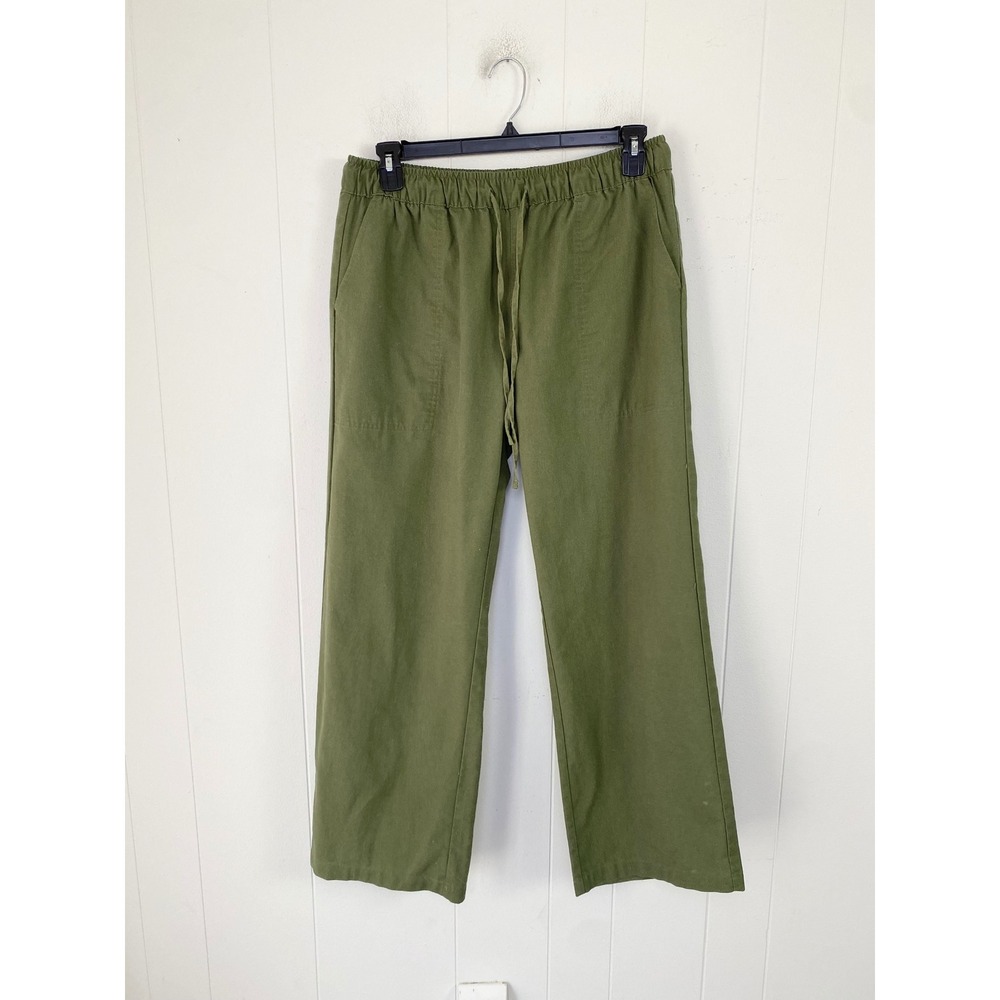 COOFANDY Mens Olive Green Linen Rayon Drawstring Elastic Waist Pants Size Large